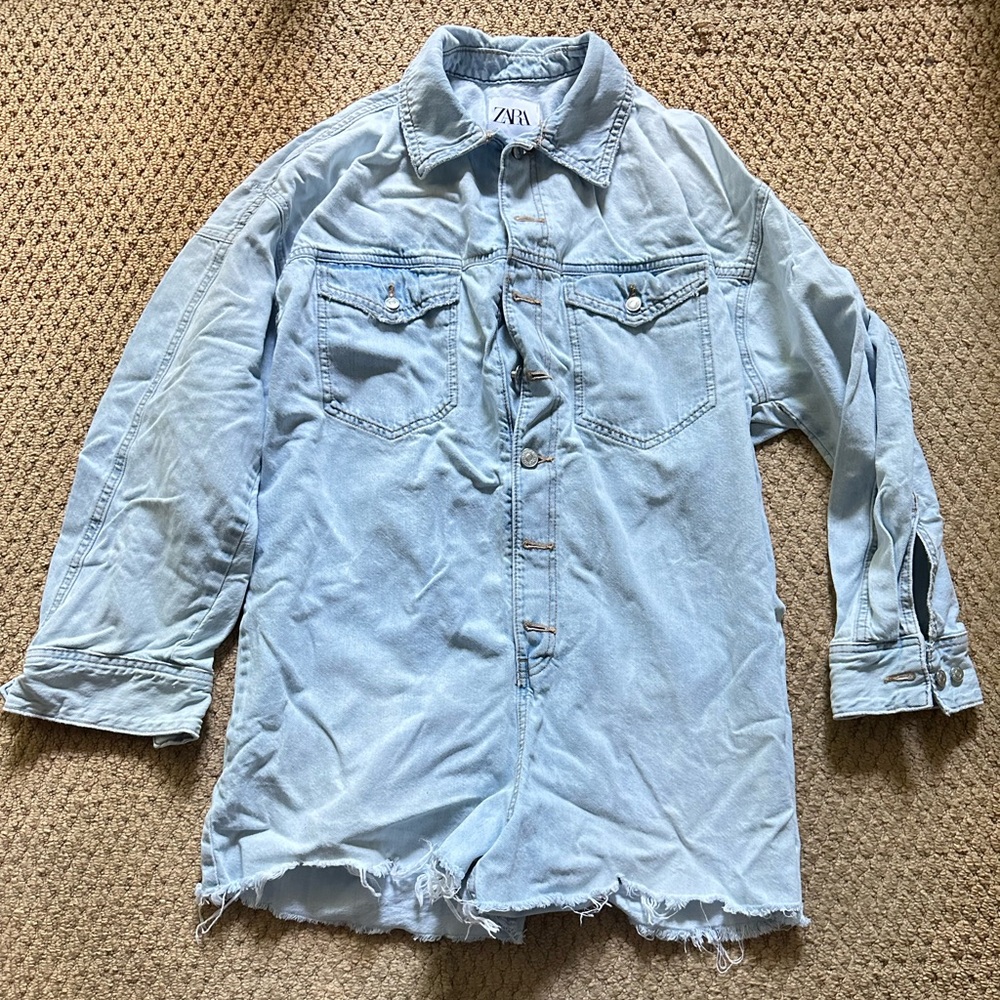 Zara Faded Blue Denim Shorts Romper